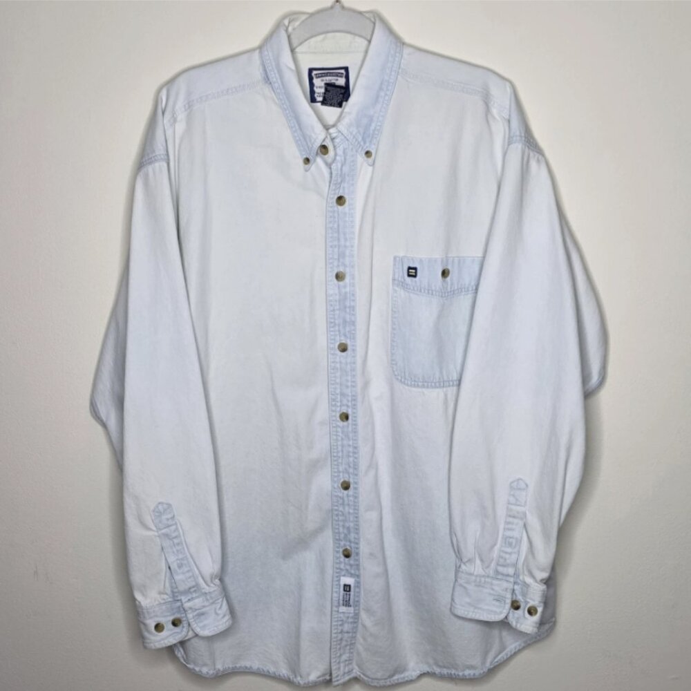 Vintage 90s Streetwear Light Wash Denim Button Down Shirt Mens XL Western Rodeo